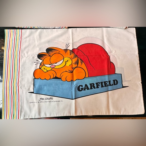Vintage Garfield Cat 1978 Twin Flat And Fitted Sheet and 1 Pillow Case set - Picture 1 of 16